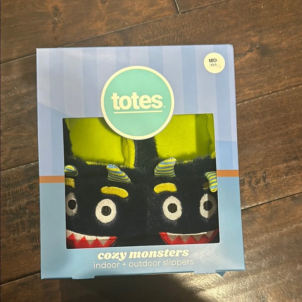 Totes Cozy Monsters Slippers - Black and Yellow